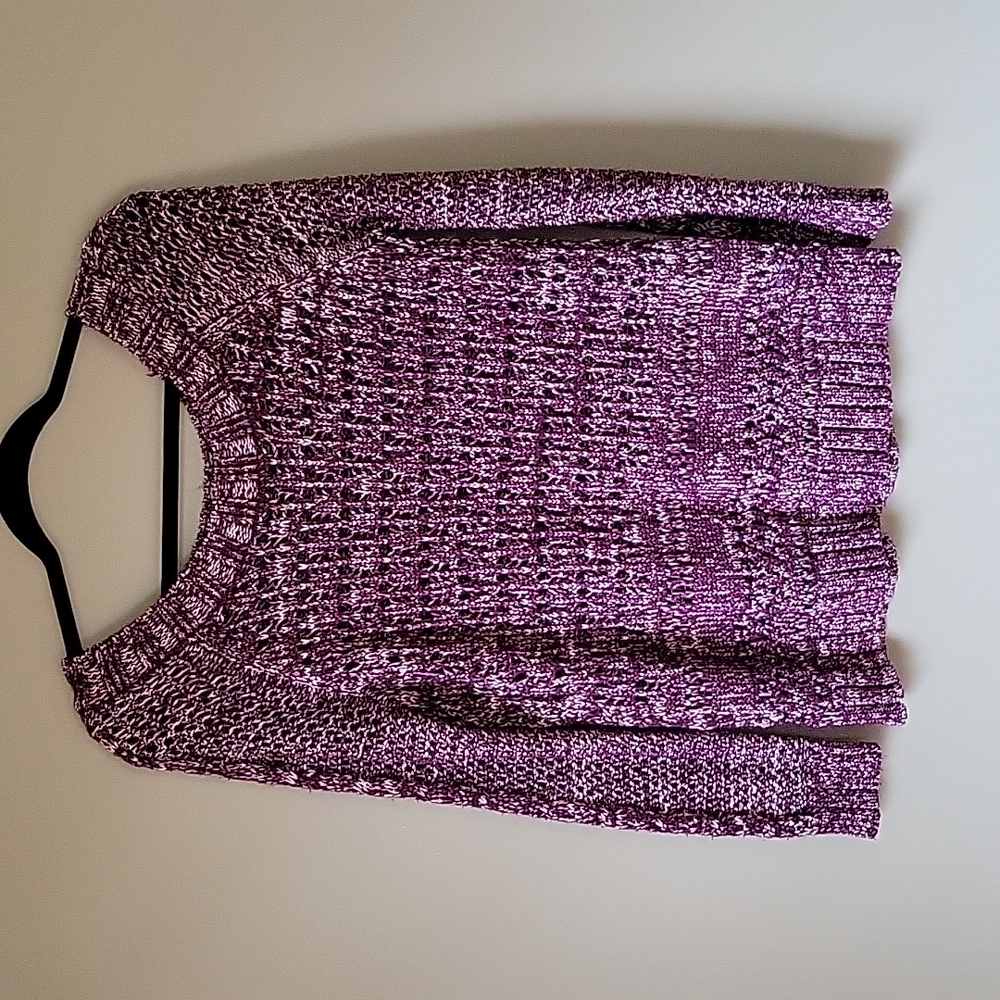 Narciso Rodriguez Sweater Knit Purple Cream Long Sleeve Swoop Neck EUC Size M